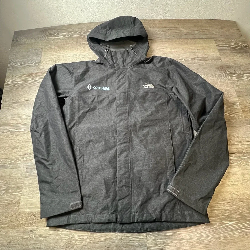 The North Face Rain Jacket Mens Small Grey DryVent Hooded Compass Shell NF0A3LH4